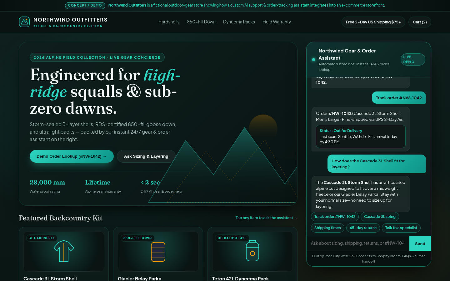 Screenshot of the AI chatbot demo concept