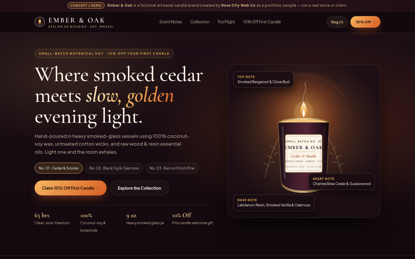 Screenshot of the Ember & Oak landing page concept
